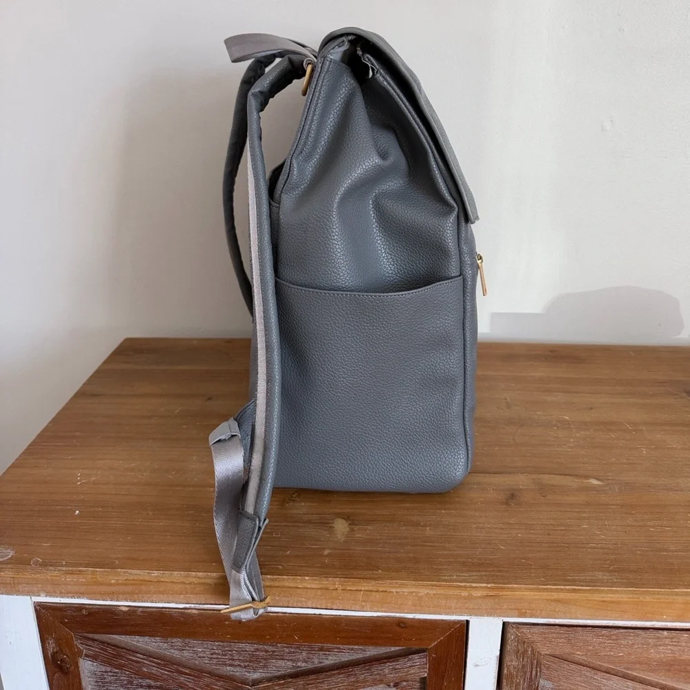Freshly Picked Grey Leather Diaper Bag